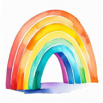 Watercolor rainbow illustration on white background