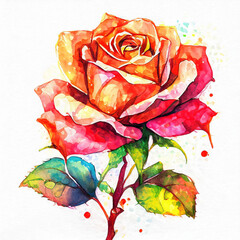 Watercolor rose illustration on white background