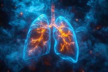 Glowing Lung Tissue: A Visualization of the Human Respiratory System Generative AI