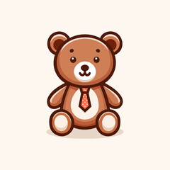 Teddy bear clipart. Tie flat cute baby teddy bear. Vector illustration
