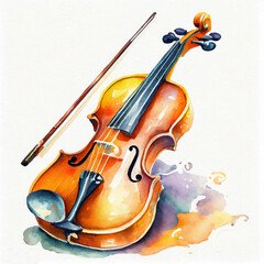 Watercolor violin illustration on white background