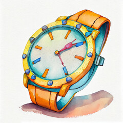 Watercolor clock illustration on white background