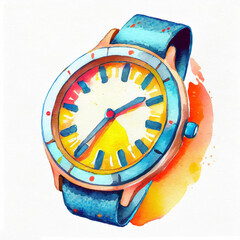 Watercolor clock illustration on white background