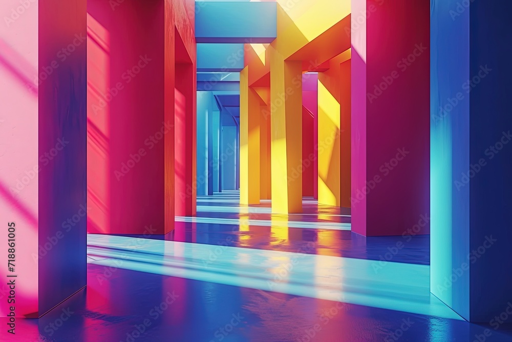 Aufkleber abstract geometric background using irregular shapes and a vibrant color palette, ai generated