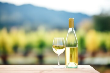 riesling wine bottle with a vineyard background - obrazy, fototapety, plakaty