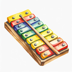 Watercolor xylophone illustration on white background