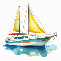 Watercolor yacht illustration on white background