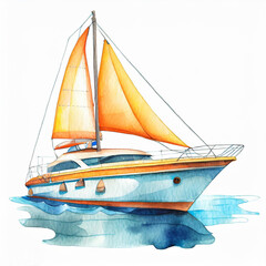 Fototapeta premium Watercolor yacht illustration on white background