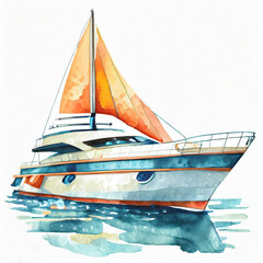 Watercolor yacht illustration on white background