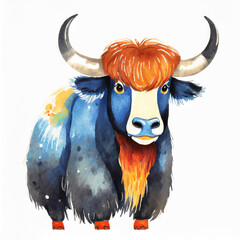 Watercolor yak illustration on white background