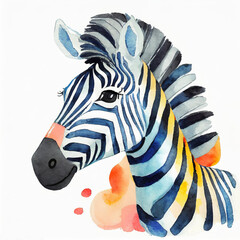 Watercolor Zebra illustration on white background