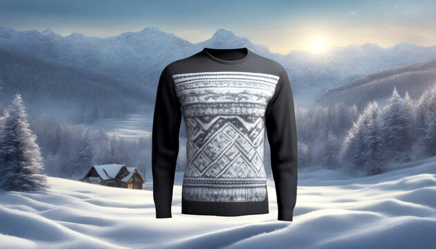 Ein kuscheliger Pullover vor winterlicher Landschaft, er sorgt f&uuml;r eine warme und einladende Atmosph&auml;re.