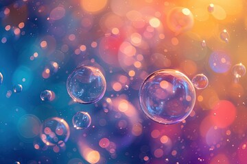 Abstract PC desktop wallpaper background with flying bubbles on a colorful background. AI Generated - obrazy, fototapety, plakaty