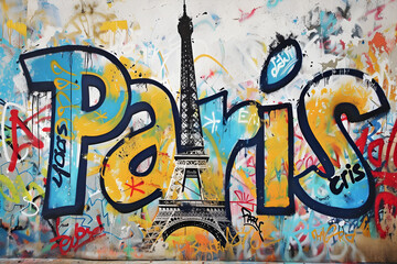 graffiti on the wall with Paris