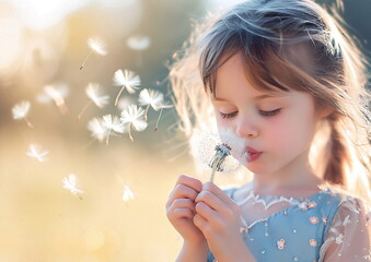 Girl Holding a Dandelion in Sunlit Field