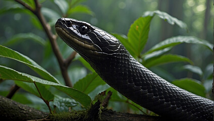 Fototapeta premium Ultra realistic high resolution photo of a vibrant black snake. generative AI