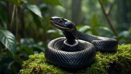 Fototapeta premium Ultra realistic high resolution photo of a vibrant black snake. generative AI