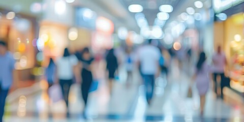 Generative AI, shopping mall with people, motion blur, blurred abstract background	
