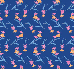 Japanese Colorful Flower Branch Vector Seamless Pattern