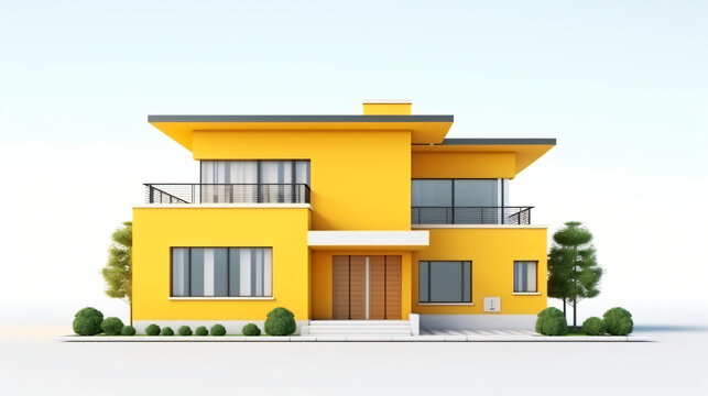 3d render big yellow house with windows on a white background
