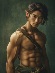 Obraz premium portrait of a shirtless handsome elf - generative ai