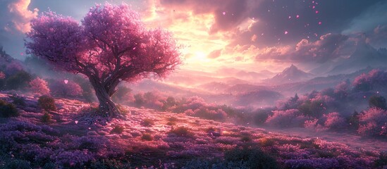 Pink Blossoms in the Sunset: A Pink-tastic Springtime Scene Generative AI