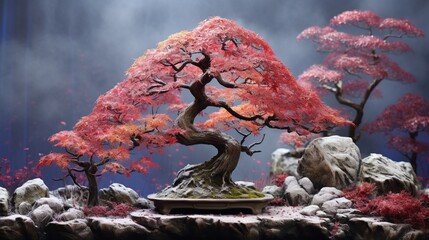 A picturesque scene capturing the changing seasons of a Dogwood Bonsai, with a backdrop of snow-covered branches or fallen autumn leaves.