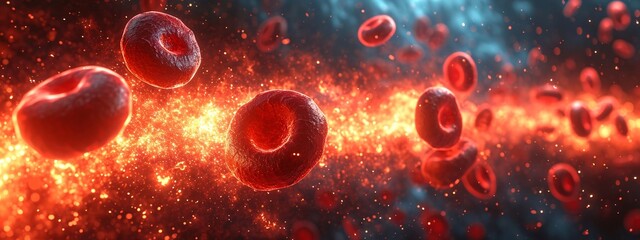 Blood Moon Rising: A Red Blood Cell's Journey Through the Bloodstream Generative AI - obrazy, fototapety, plakaty