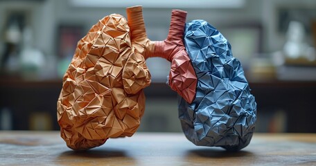 Paper Lungs - A creative and catchy title that reflects the image's content, showcasing the paper lungs made to resemble the human lungs. Generative AI