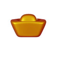 Chinese Gold Ingot 3D Icon Chinese New Year render high quality and transparent background