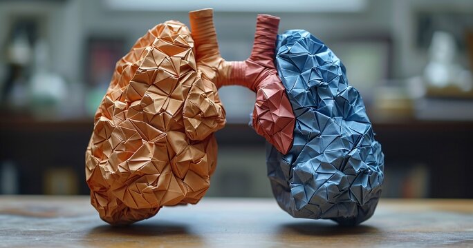Paper Lungs - A creative and catchy title that reflects the image's content, showcasing the paper lungs made to resemble the human lungs. Generative AI