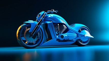 3d render blue high speed motorcycle on a blue background