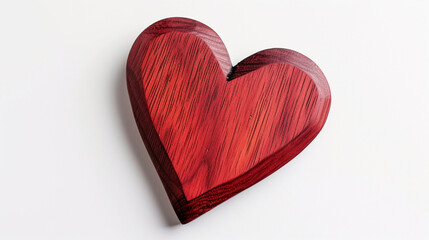 A red wooden heart on a white background