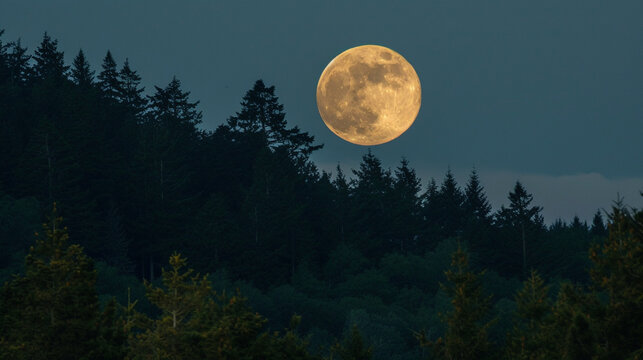 The full moon above a coniferous forest