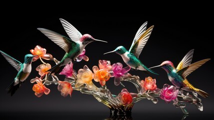 hummingbirds on flowers