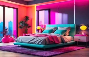 Modern neon color master bedroom interior design
