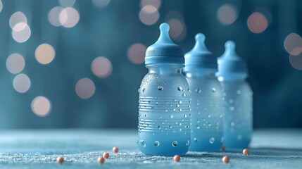 Baby bottles transparent on light background. AI generate illustration - obrazy, fototapety, plakaty