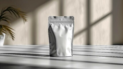 Paper snack bag on light background. AI generate illustration