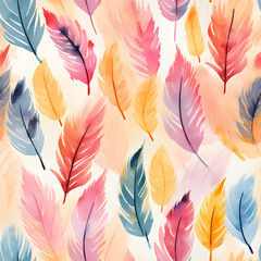 Seamless pattern of feather texture illustration background. Watercolor style.