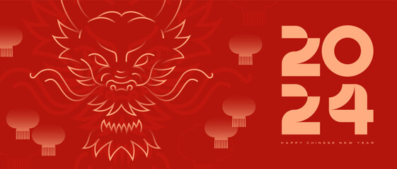 2024 New Year Chinese minimal banner. Vector illustration. - obrazy, fototapety, plakaty