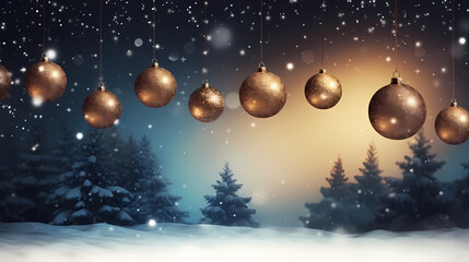 Fototapeta premium Luxurious Christmas balls on glowing bokeh background, Christmas and New Year minimalistic background
