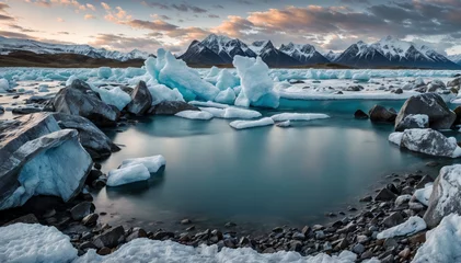 Foto op Plexiglas Iceland natural scenery with Icebergs in glacial lagoon. Global warming and melting glaciers concept © Shootdiem