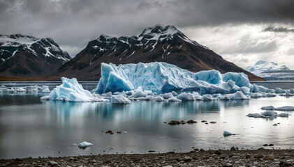 Fototapeta na wymiar Iceland natural scenery with Icebergs in glacial lagoon. Global warming and melting glaciers concept