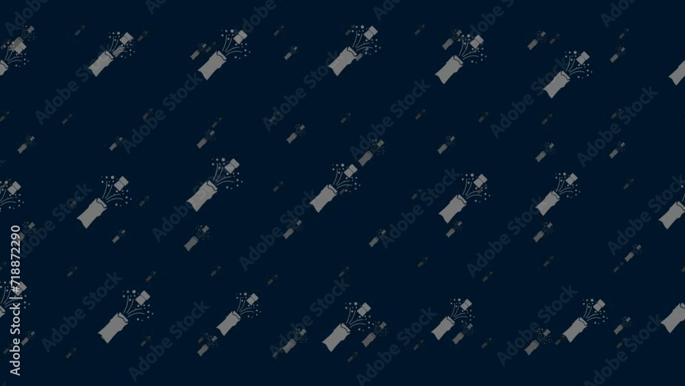 Poster champagne opening symbols float horizontally from left to right. parallax fly effect. floating symbo