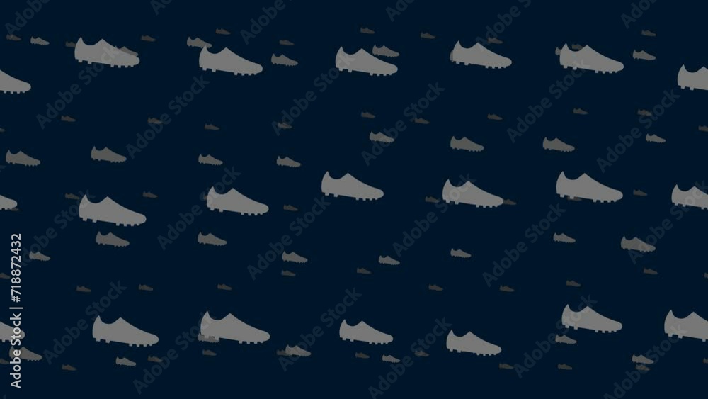 Poster football boot symbols float horizontally from left to right. parallax fly effect. floating symbols a