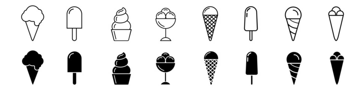 Ice cream vector icon set. Waffle cone illustration sign collection. Ice lolly symbol. Frozen juice logo.