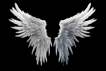 Foto op Canvas A pair of white wings on a black background. generative AI © original logo
