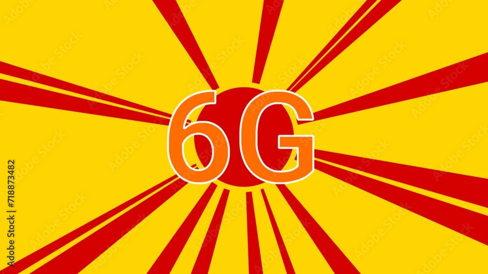 Poster 6g symbol on the background of animation from moving rays of the sun. movement symbolizes the dawn o
