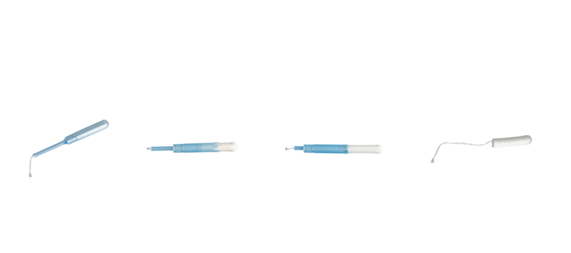 succession of a female tampon coming out of its capsule on transparent background