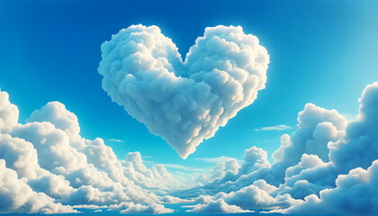 A digital illustration of Heart Cloud abstract on blue sky background